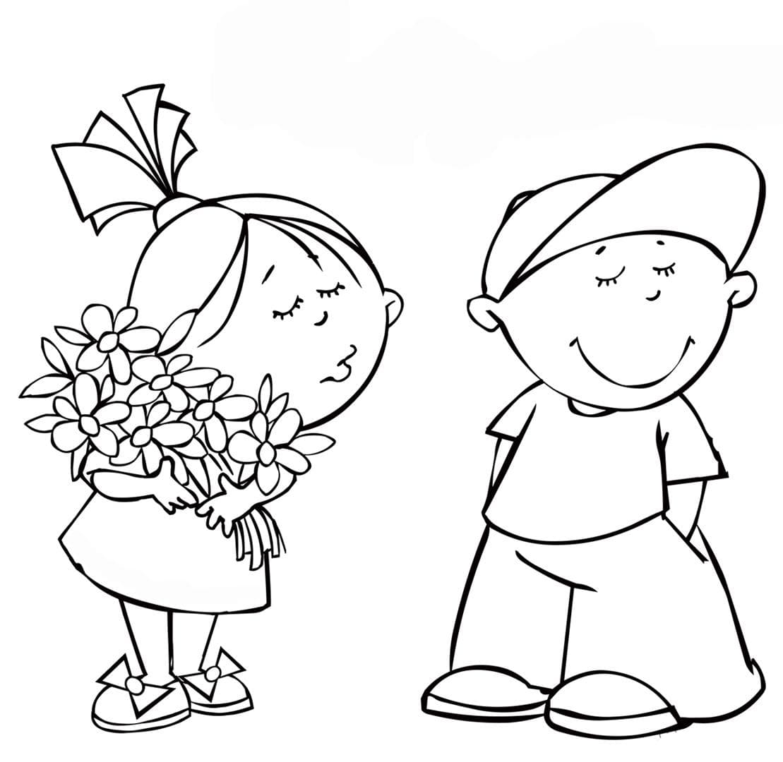 Девочка с цветами и мальчик