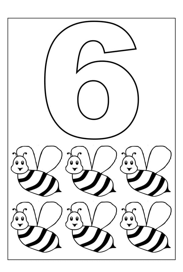 Цифра 6 раскраска с пчелами