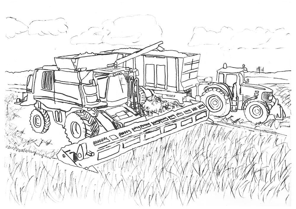 Комбайн и трактор на поле