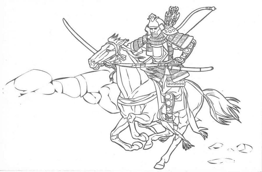 Два самурая на лошади раскраска