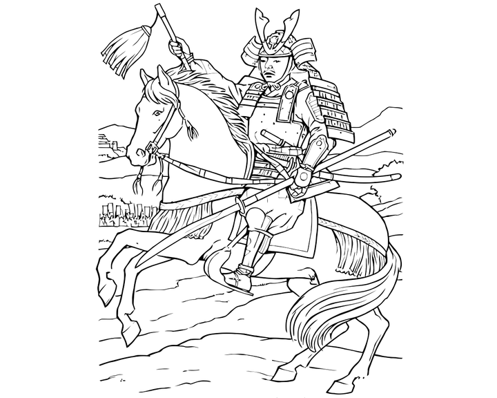 Самурай с коне раскраска