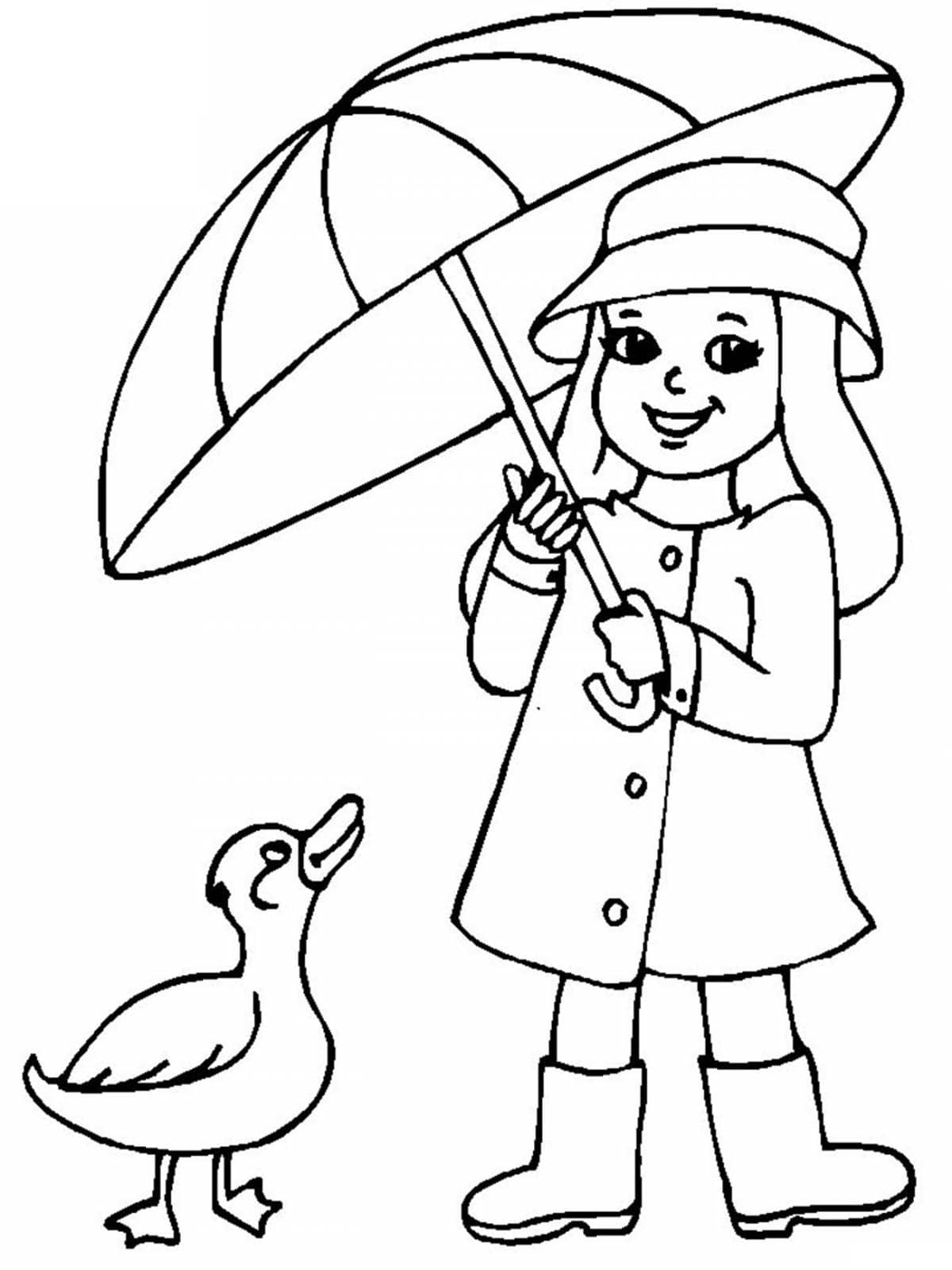 Девочка под зонтиком и утка