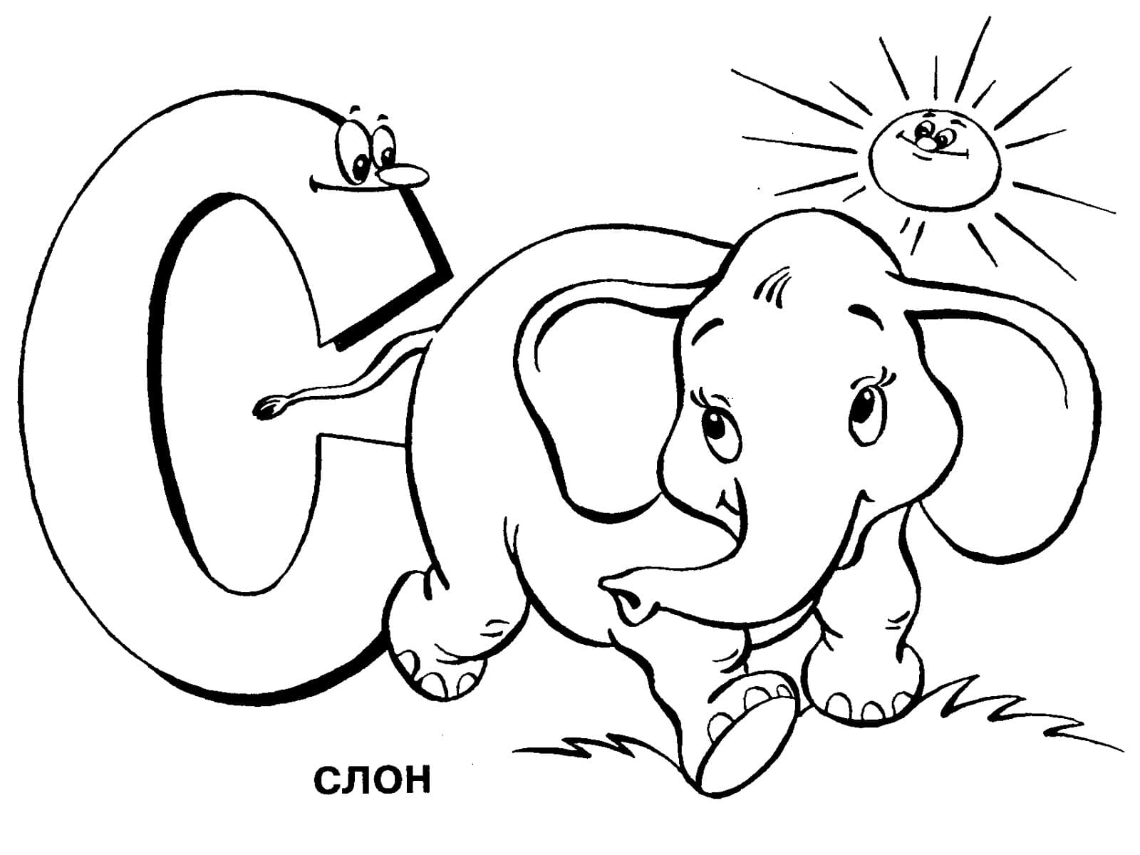Слон раскраска буквы С
