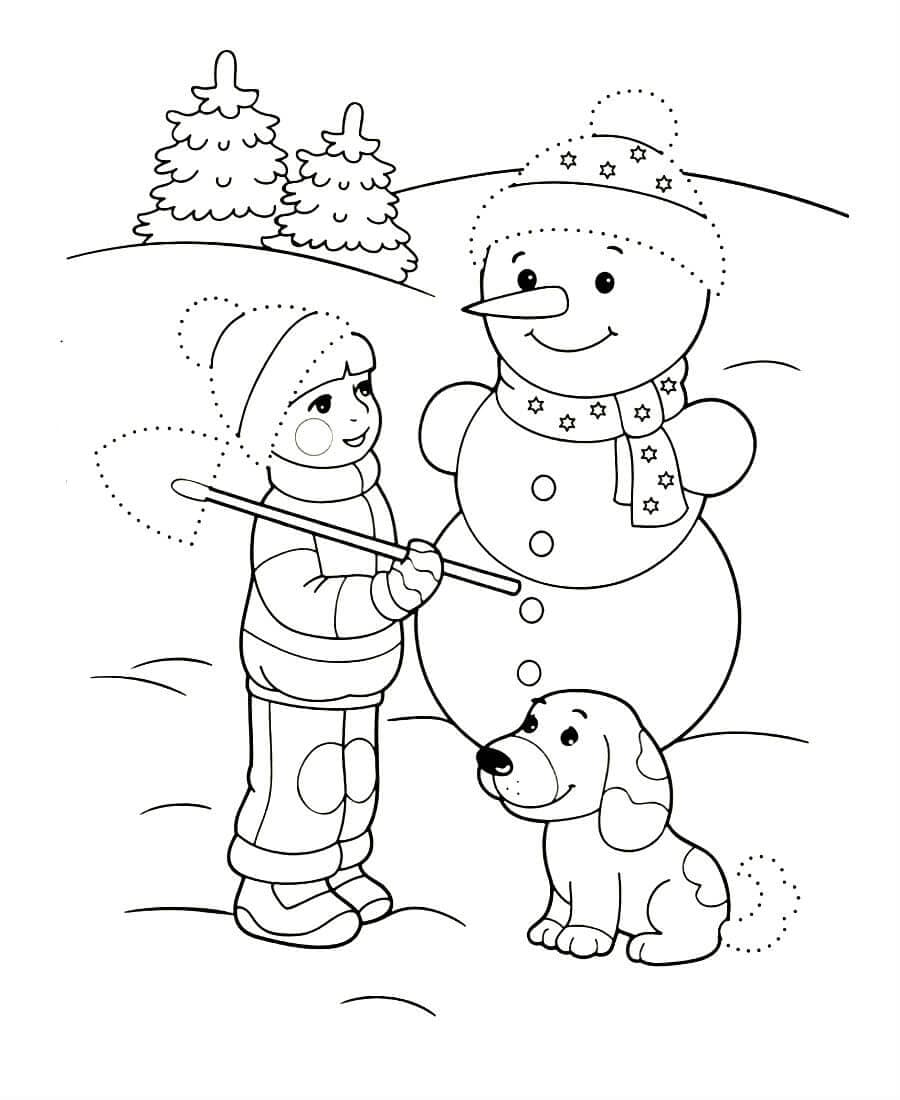 Мальчик собачка и снеговик