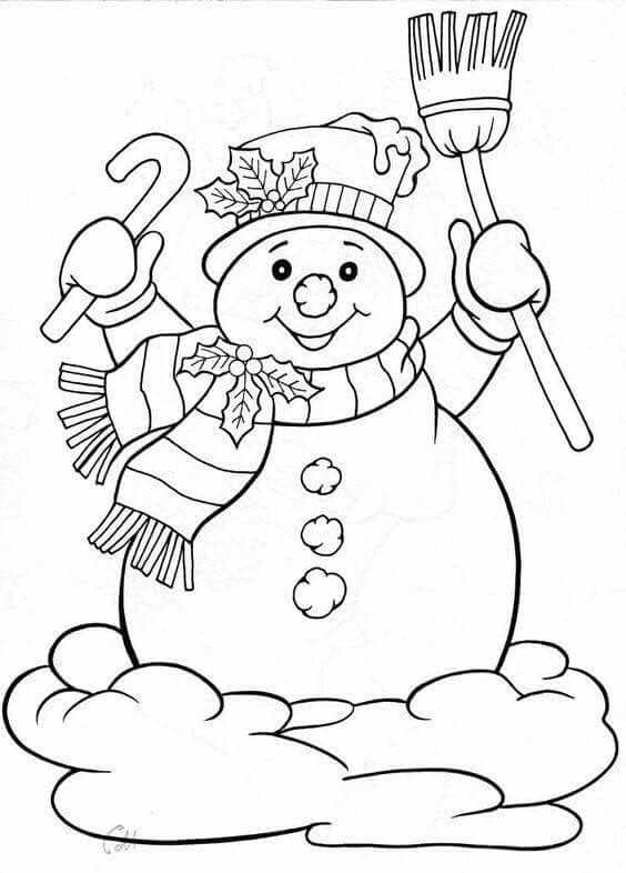 Снеговик с конфетой и метлой