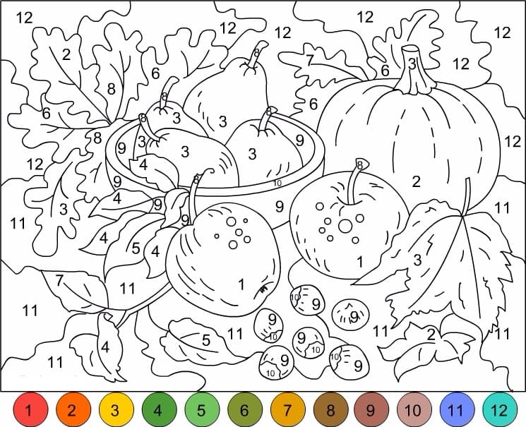 Цифры овощи раскраска