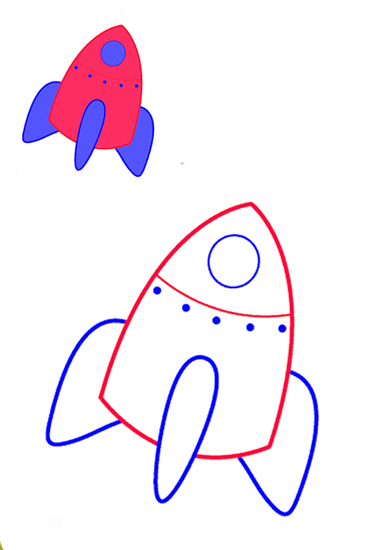 Раскраска ракета с цветным образцом