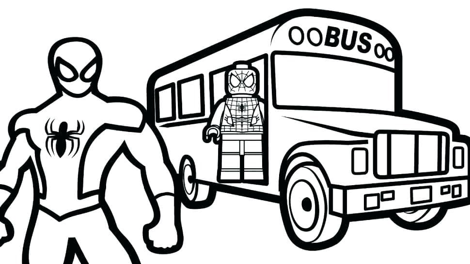 Человек паук лего и автобус раскраска