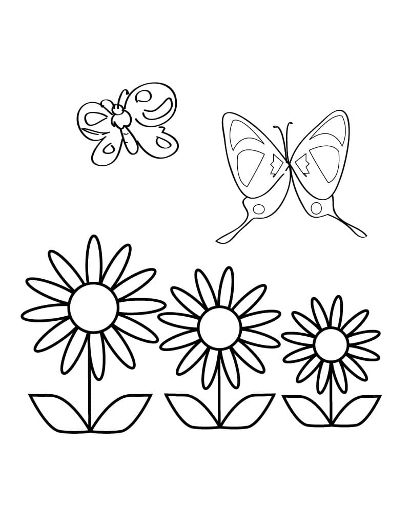 Бабочки и цветы раскраска