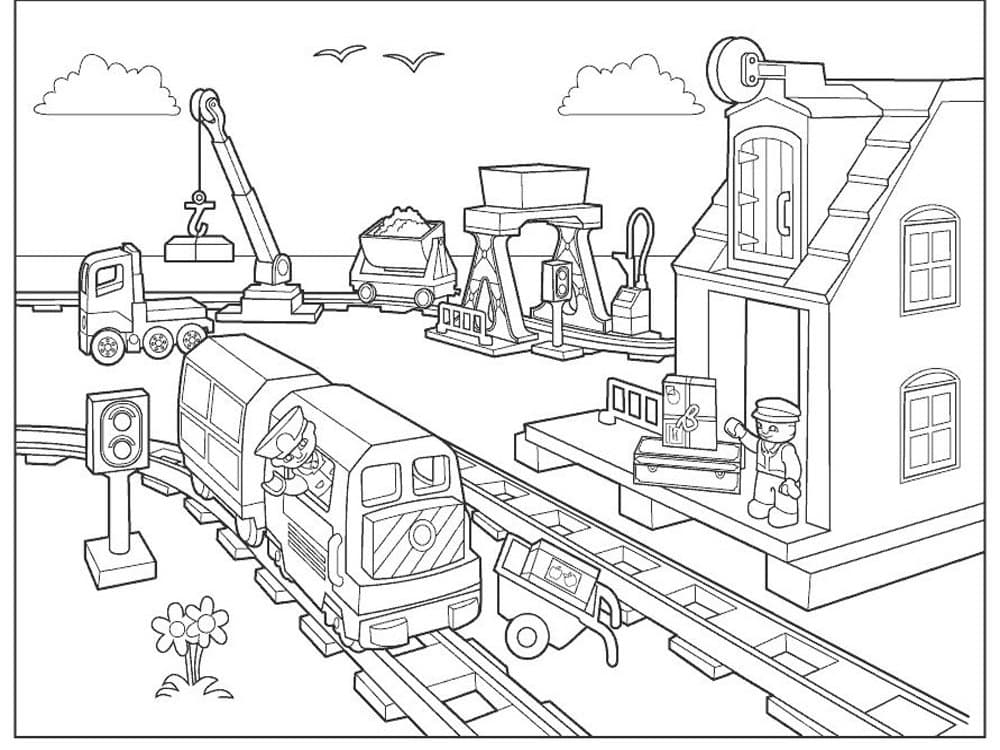 Лего сити и поезд раскраска для ребенка