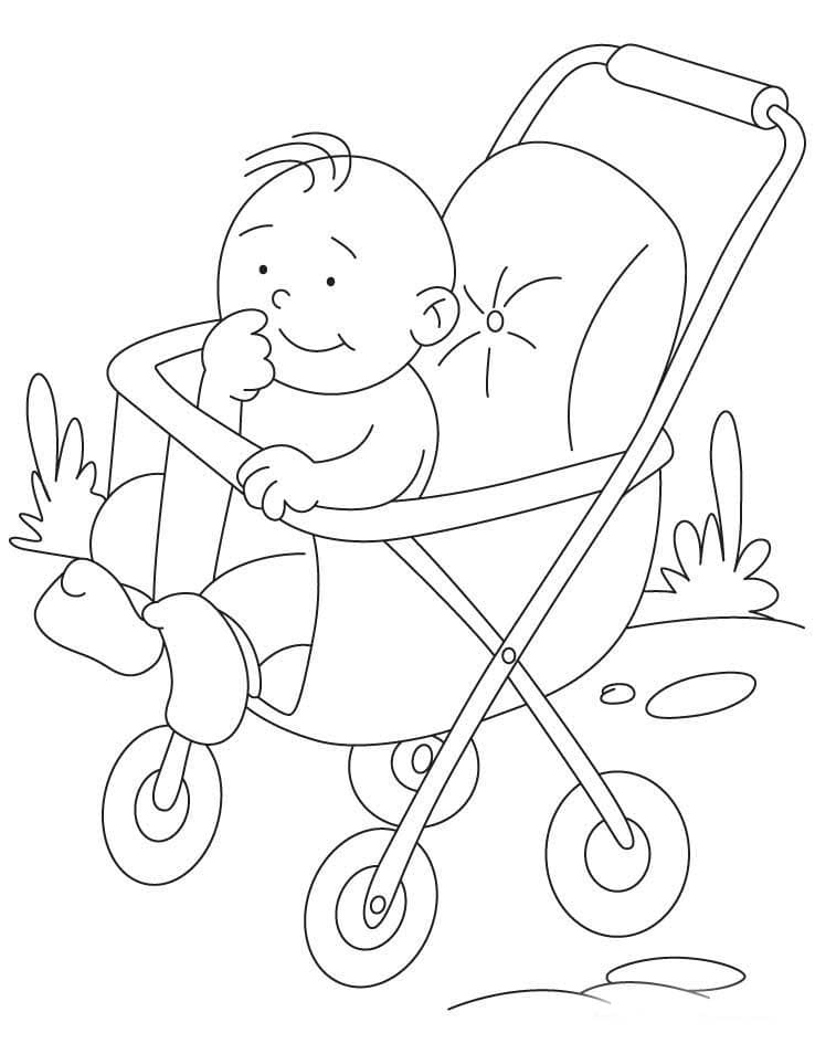 Младенец в коляске раскраска детская