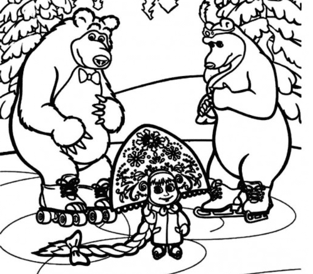 Маша и медведь раскраска