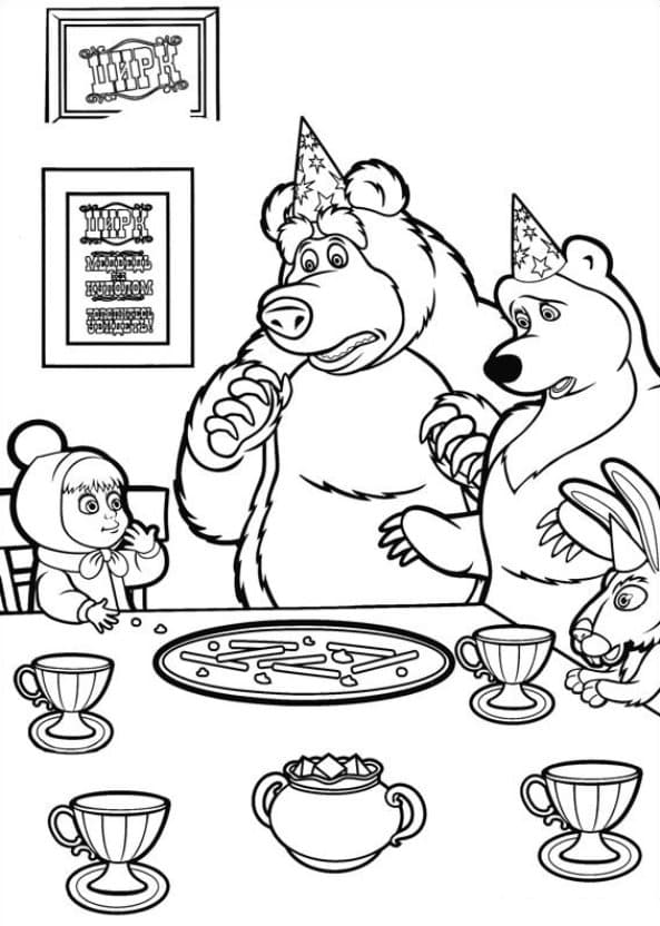 Маша и медведь за столом