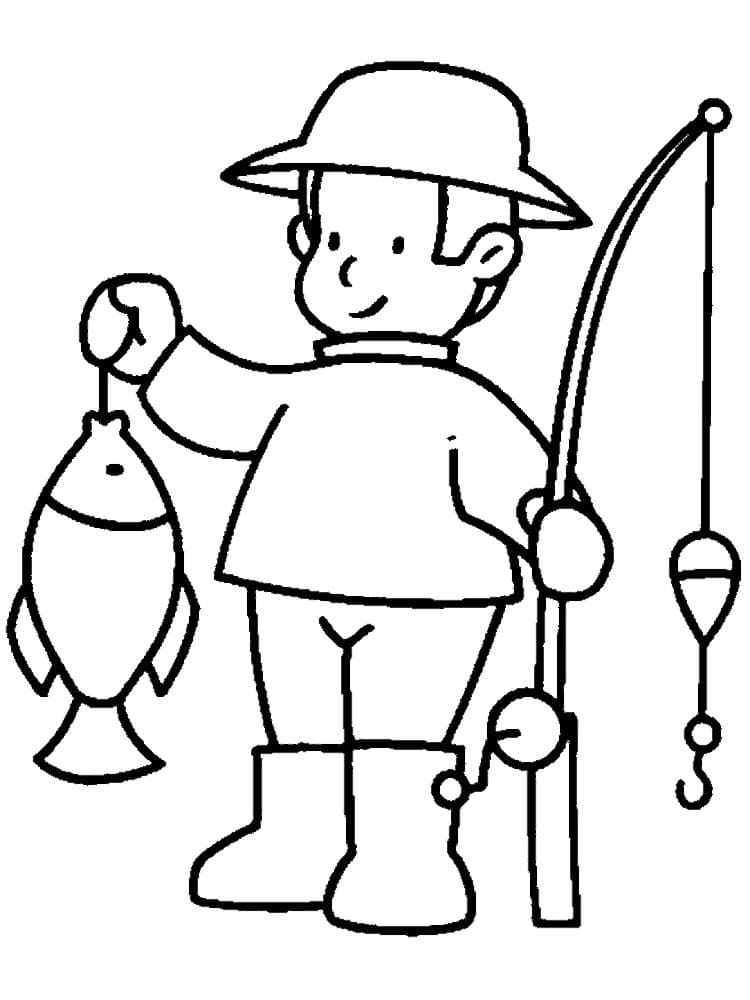 Мальчик с рыбкой в руке и удочкой