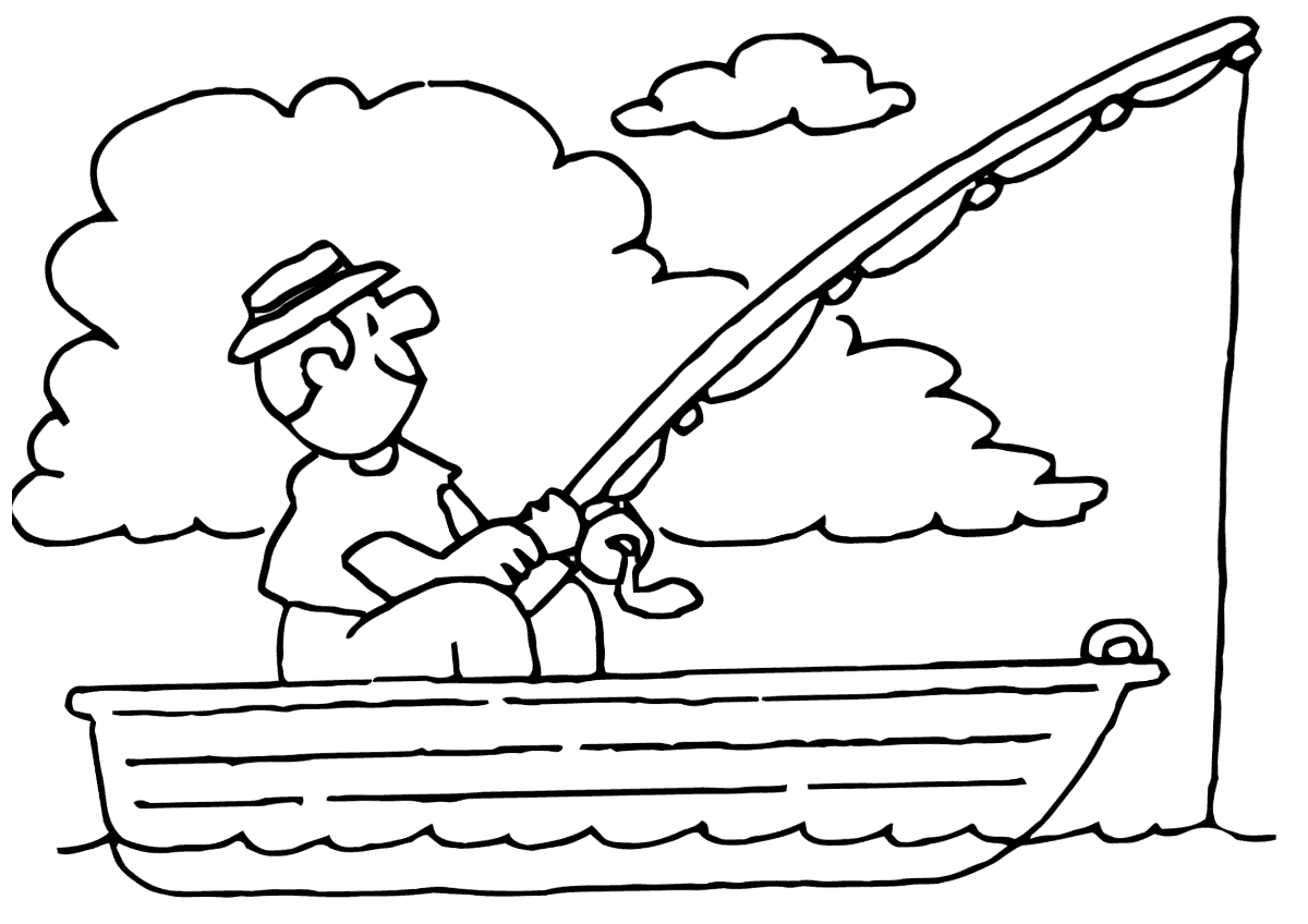Рыбак на лодке с удочкой