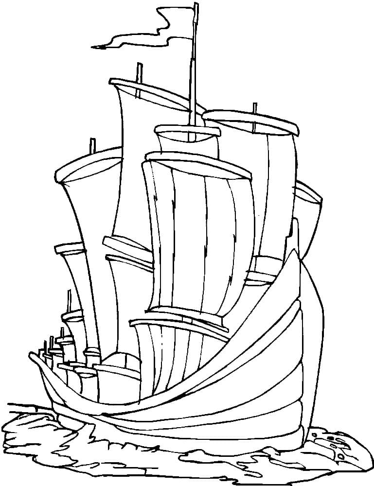 Деревянный корабль с парусами раскраска для ребенка
