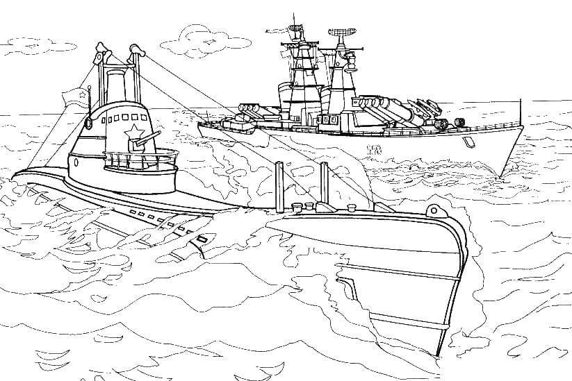 Корабль и подводная лодка