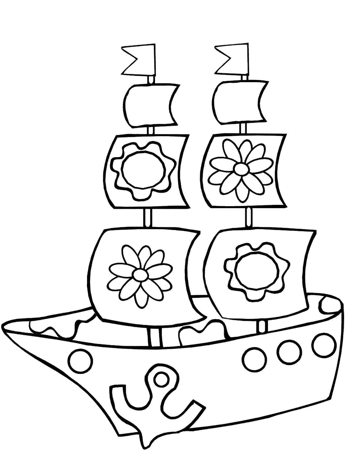 Корабль с цветочками на парусах