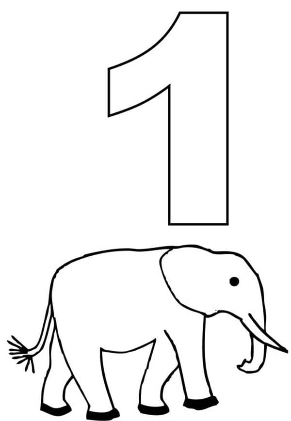 Раскраска цифра 1 и слон