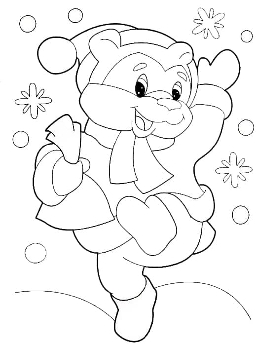 Детская раскраска новогодний мишка