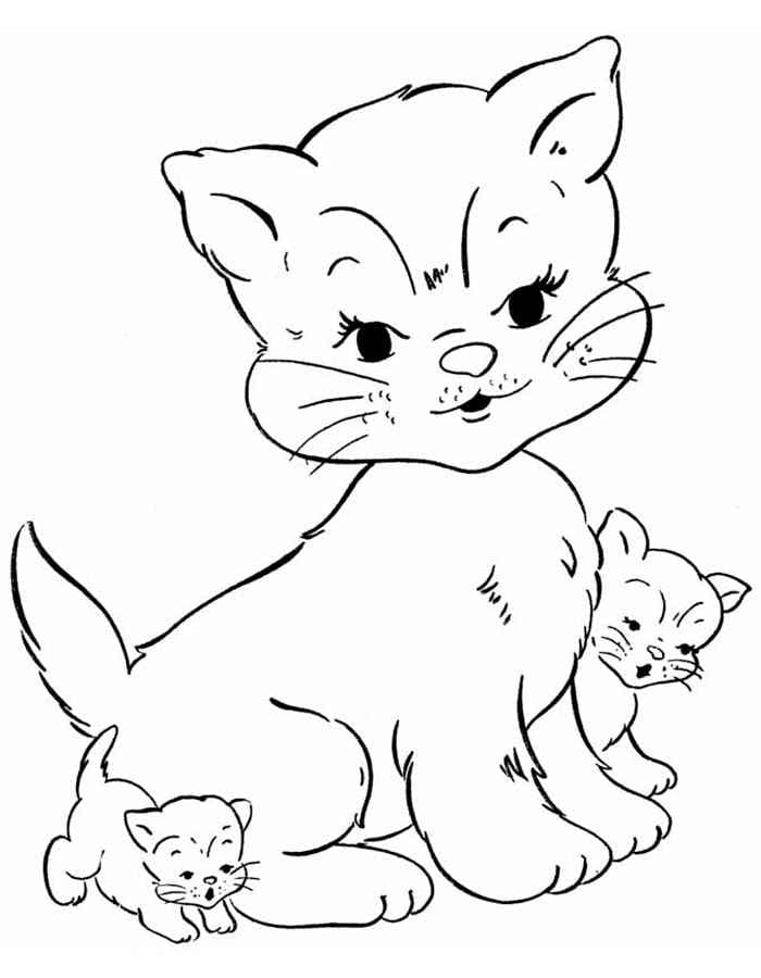 Кошка и котята раскраска для детей