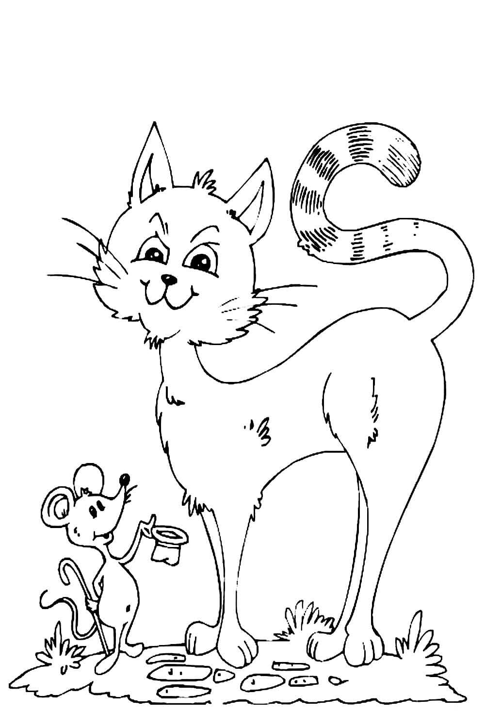 Кошка и мышка раскраска для детей
