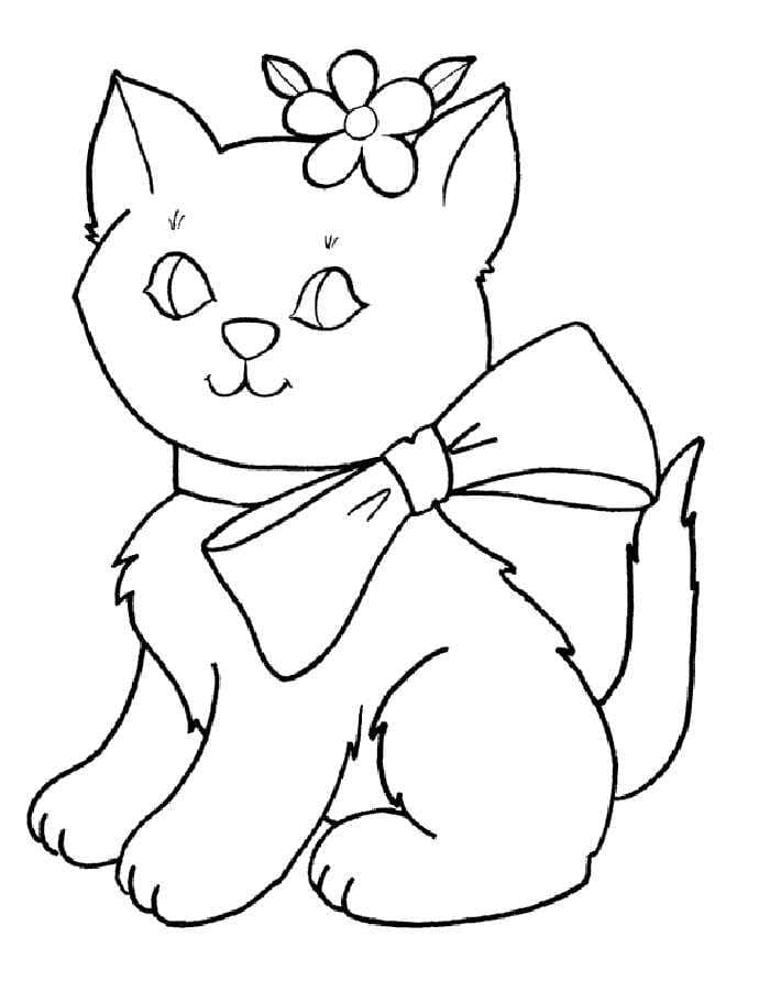 Кошка с бантиком и цветочком
