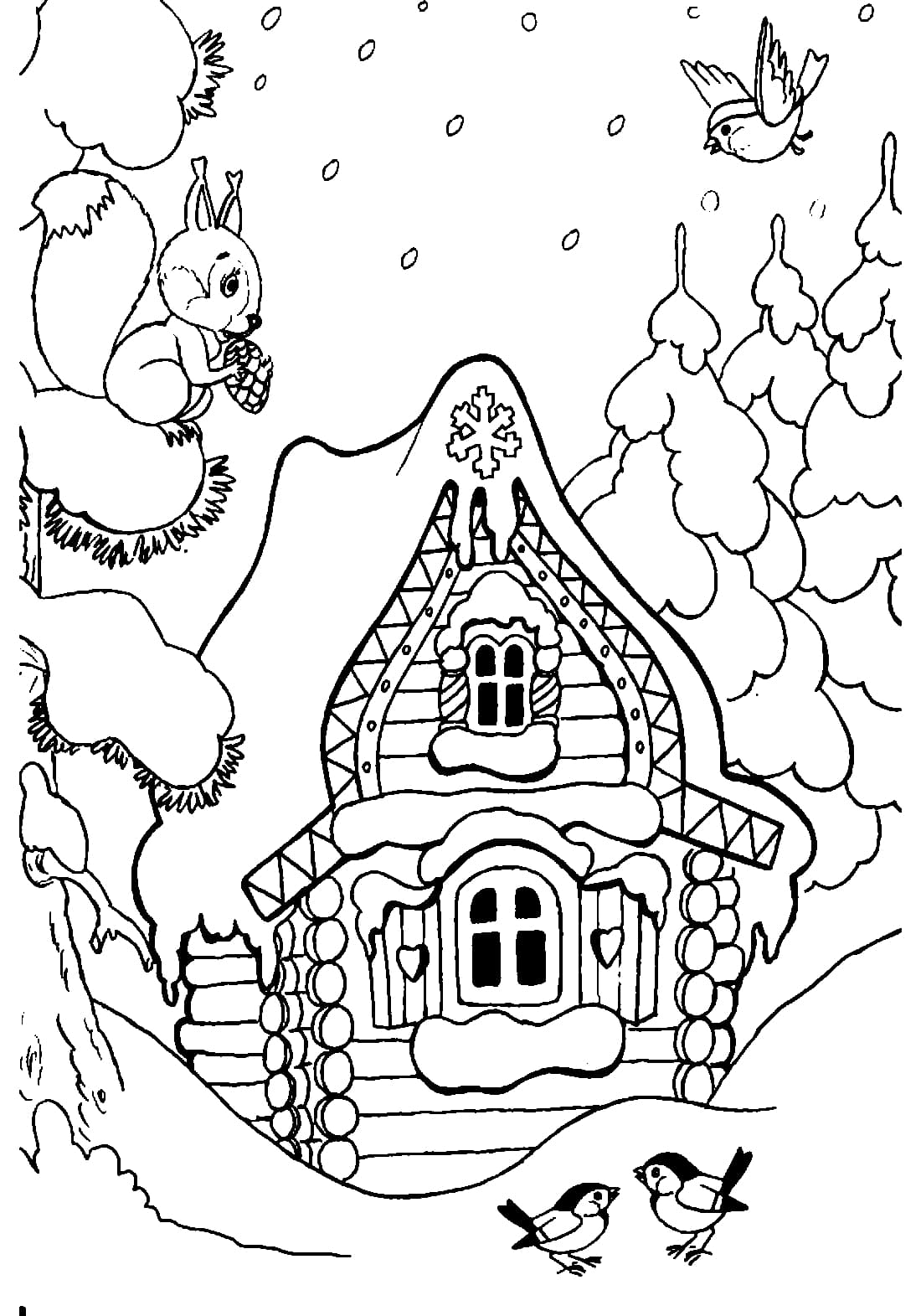 Зимний лес рисунок для детей раскраска (47 фото)