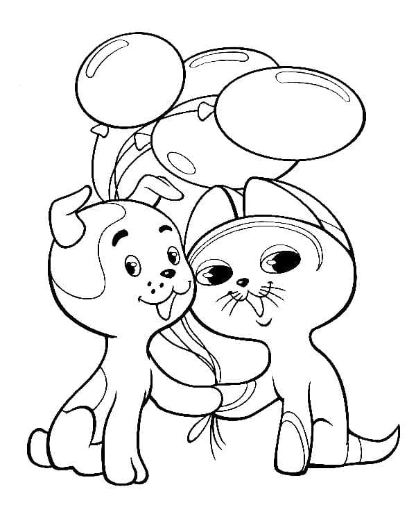 Собачка и кошка с воздушными шарами