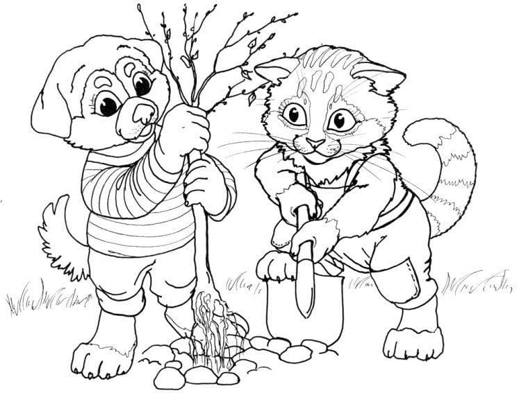 Собака и кот сажают дерево