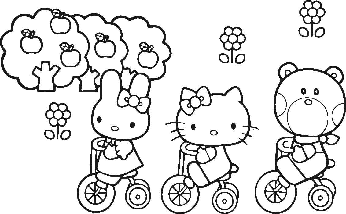 Хелло Китти и друзья на велосипедах