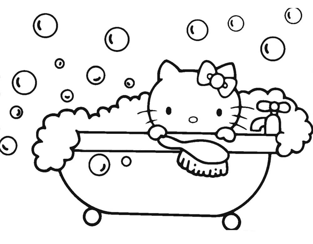 Раскраска Хелло Китти в ванной