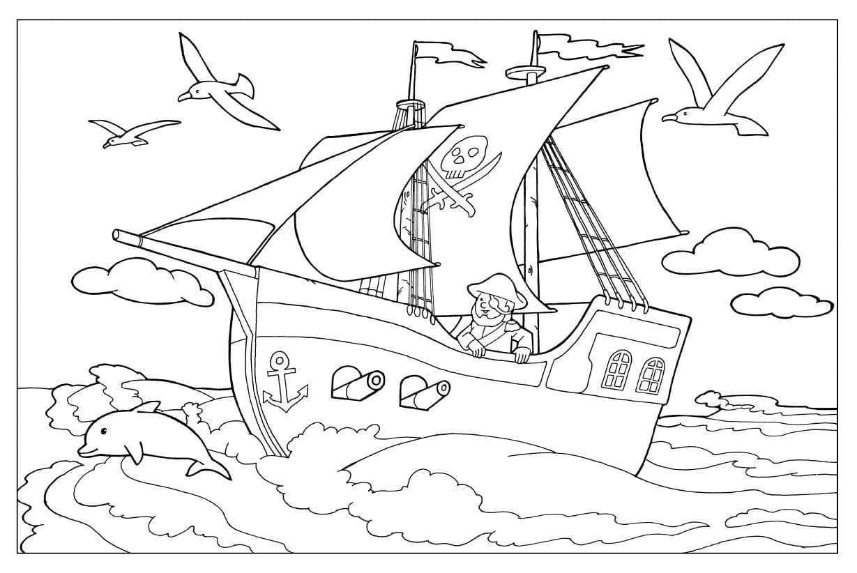 Пиратский корабль и чайки