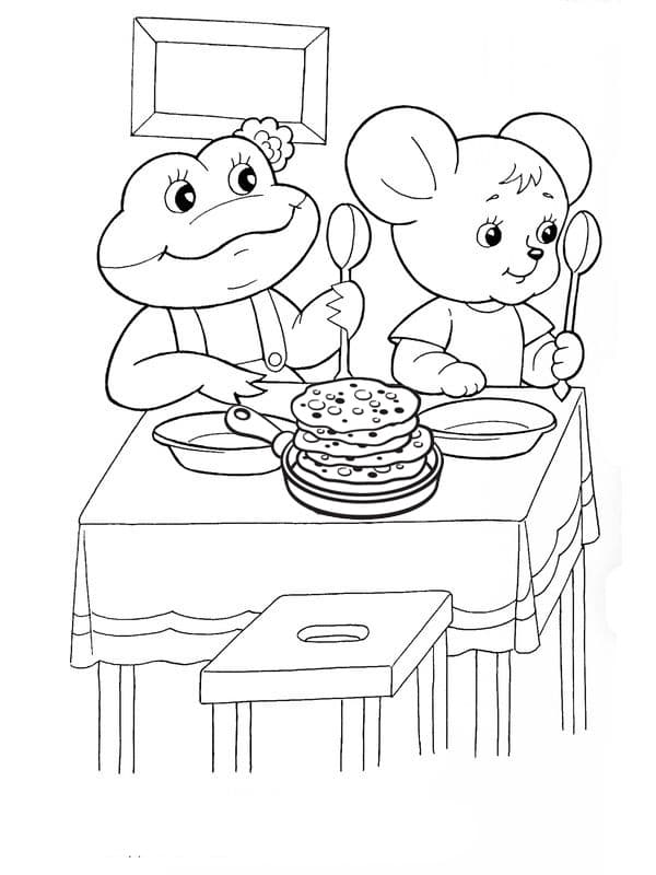 Мышка и лягушка кушают