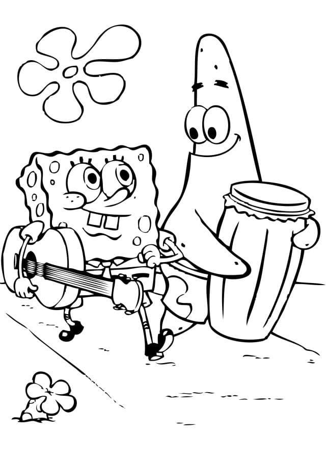 Губка боб и Патрик с музыкальными инструментами
