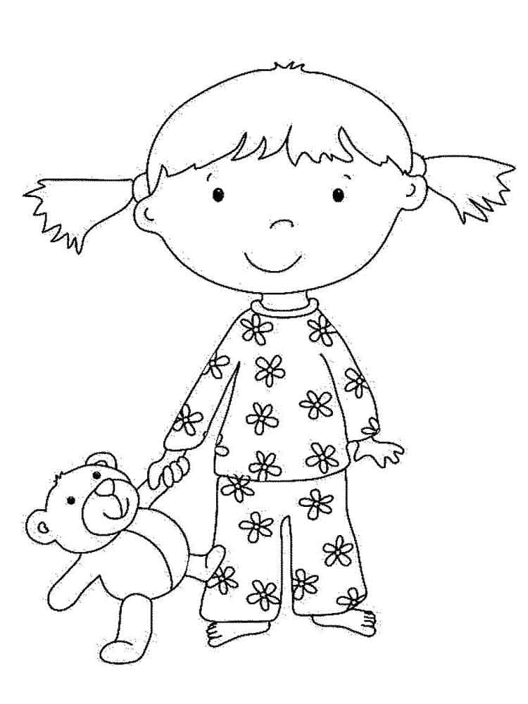 Девочка в пижаме с медвежонком