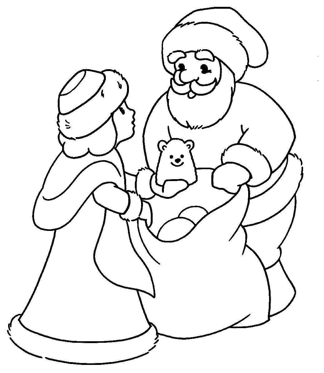 Дед мороз со снегурочкой раскраска