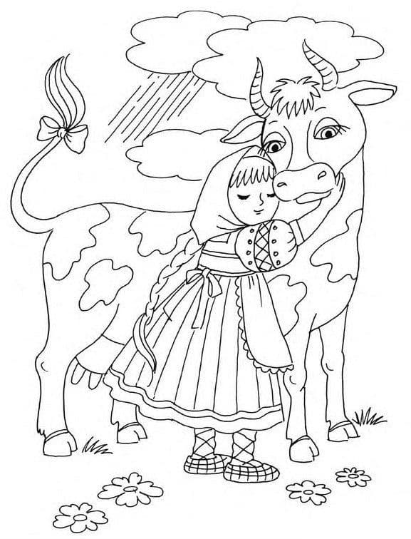 Корова и девочка