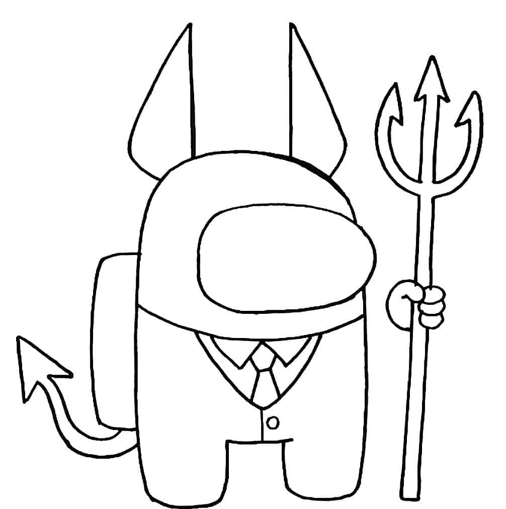 Персонаж Амонг Ас с трезубцем и дьявольскими рожками