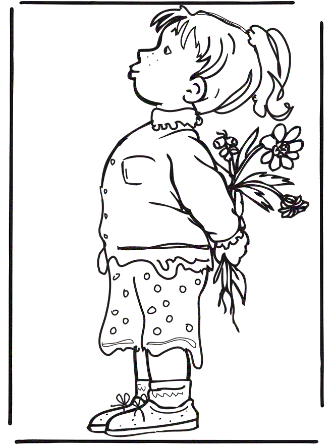 Девочка с цветами за спиной