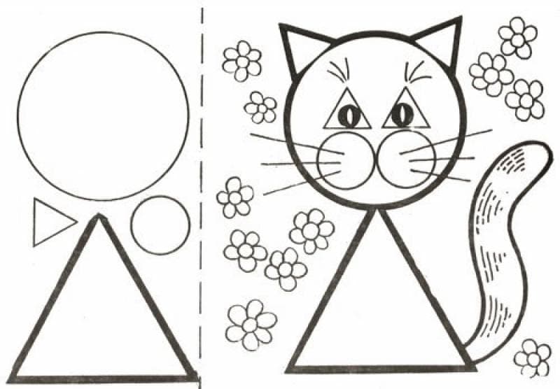 Трафарет для аппликаций кошка с цветочками