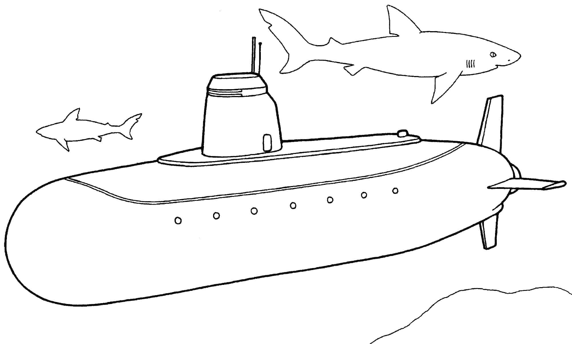 Подводная лодка и акулы