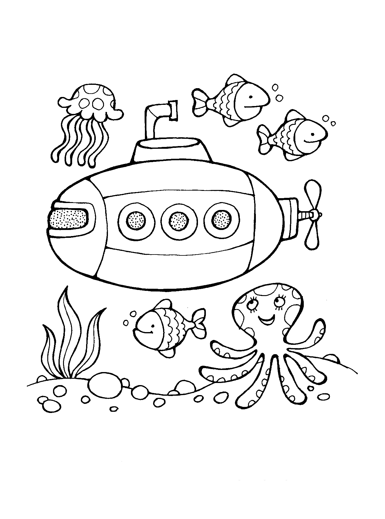 Подводная лодка и обитатели океана