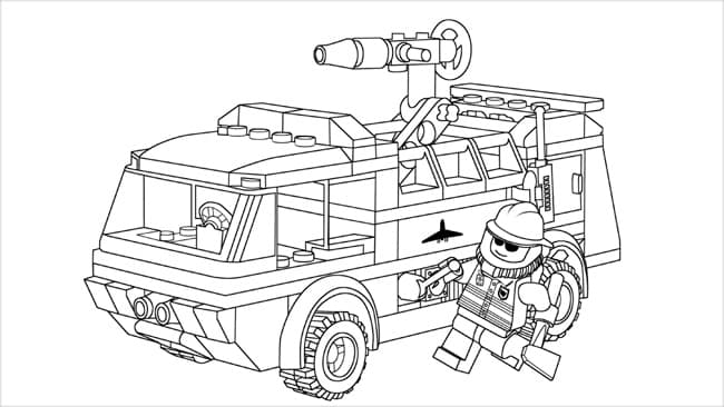 Пожарная машина Лего раскраска