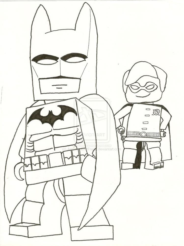 Раскраска Бэтмен лего и мальчик