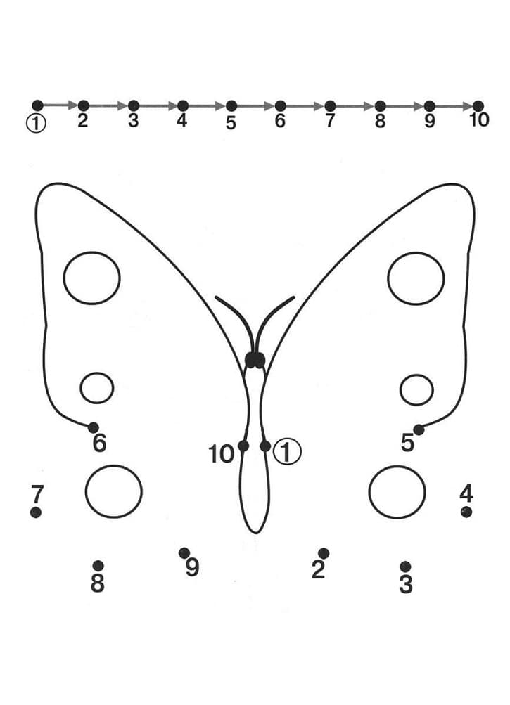 Бабочка раскраска точки по цифрам
