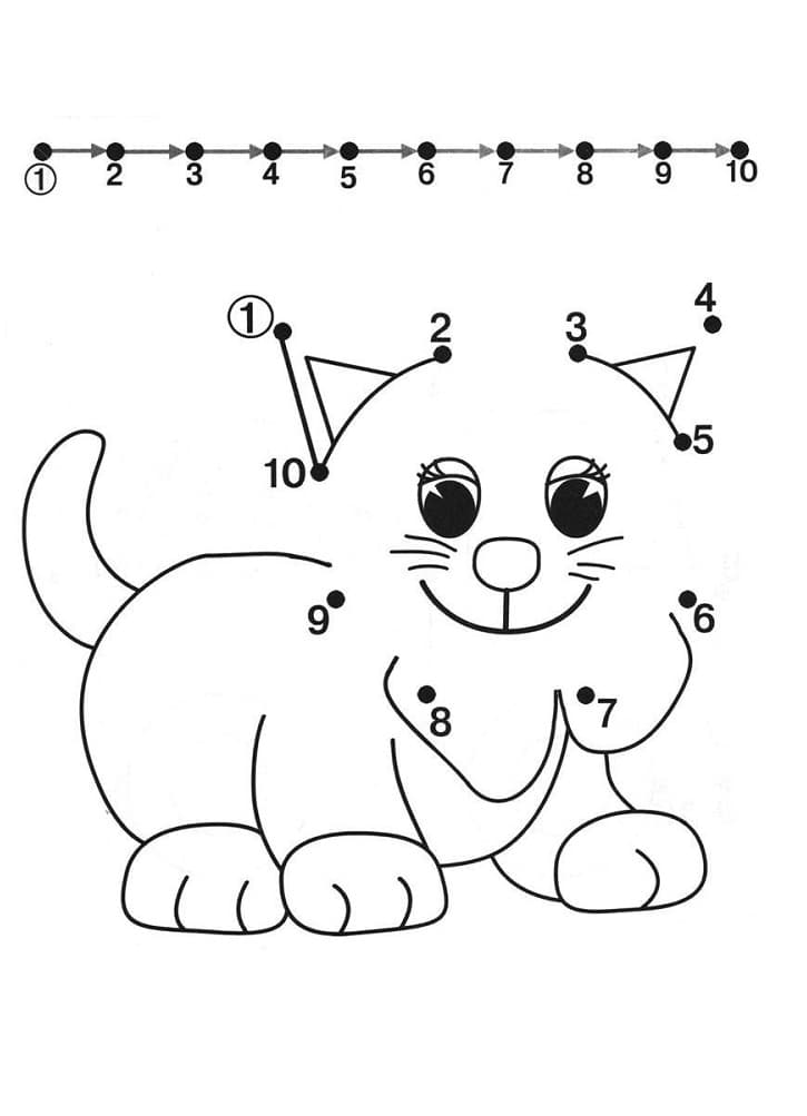 Раскраска кот соедини точки по цифрам