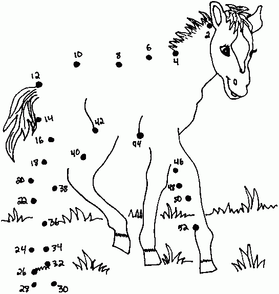 Лошадь раскраска по точкам