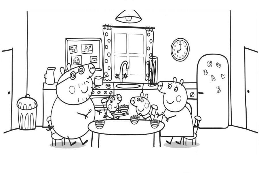 Семья свинки Пеппы за столом