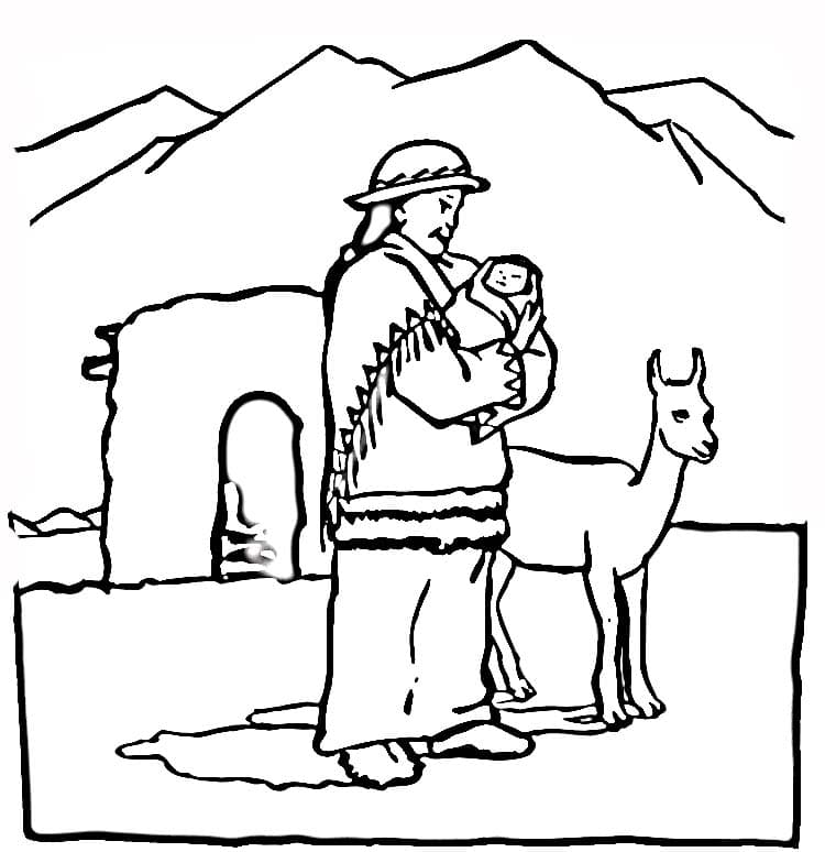 Человек в шапке и лама